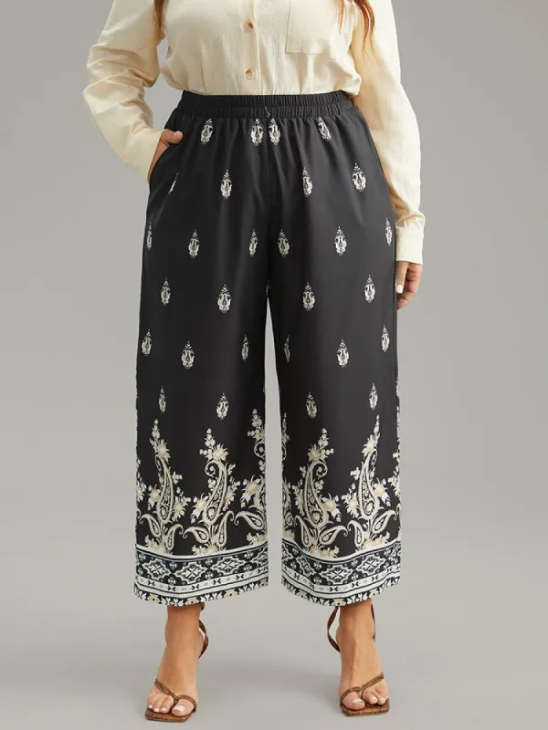 Paisley High Rise Elastic Waist Pants sold by Bloomchic