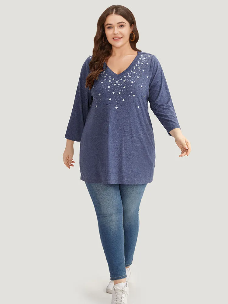 Star Print V Neck T-shirt sold by Bloomchic product image thumbnail 4