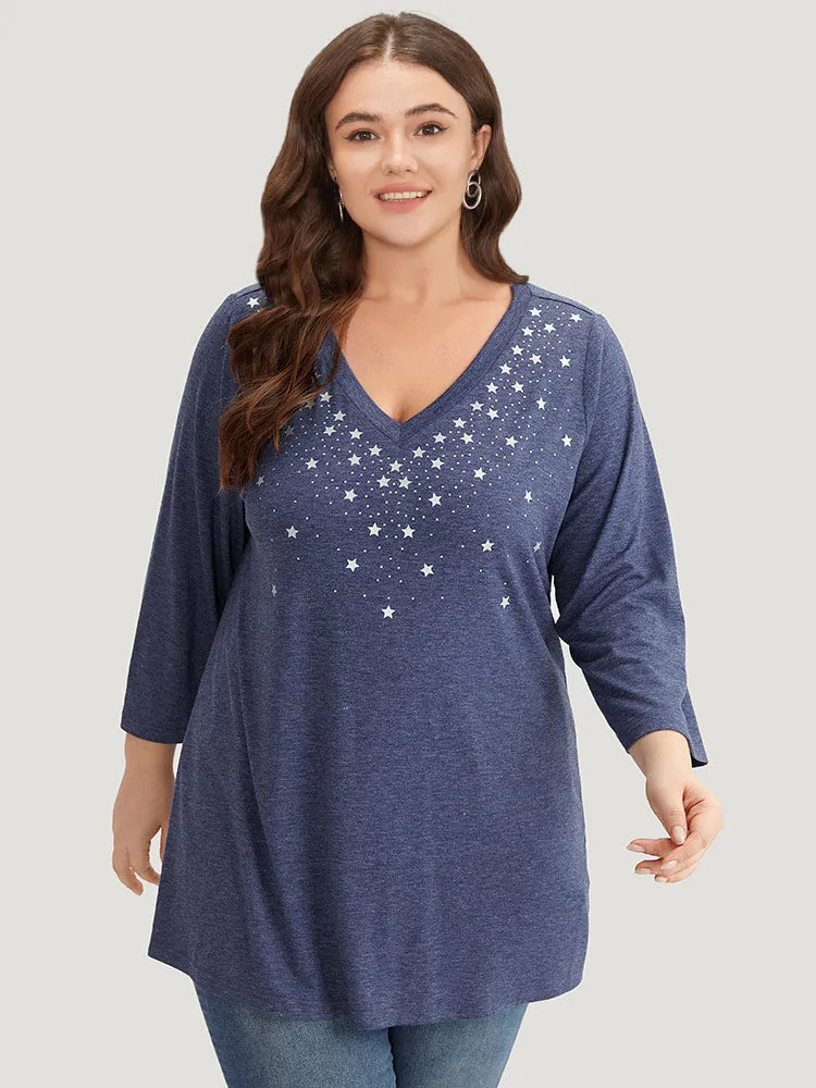 Star Print V Neck T-shirt sold by Bloomchic