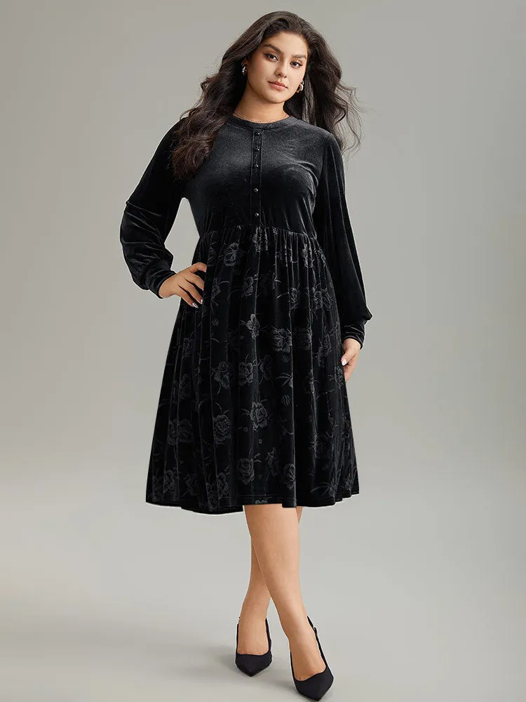 Solid Velvet Button Detail Pocket Dress sold by Bloomchic product image thumbnail 3