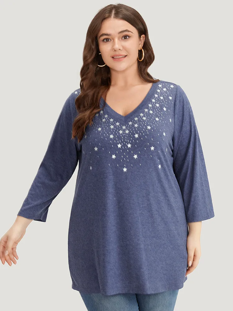 Star Print V Neck T-shirt sold by Bloomchic product image thumbnail 5