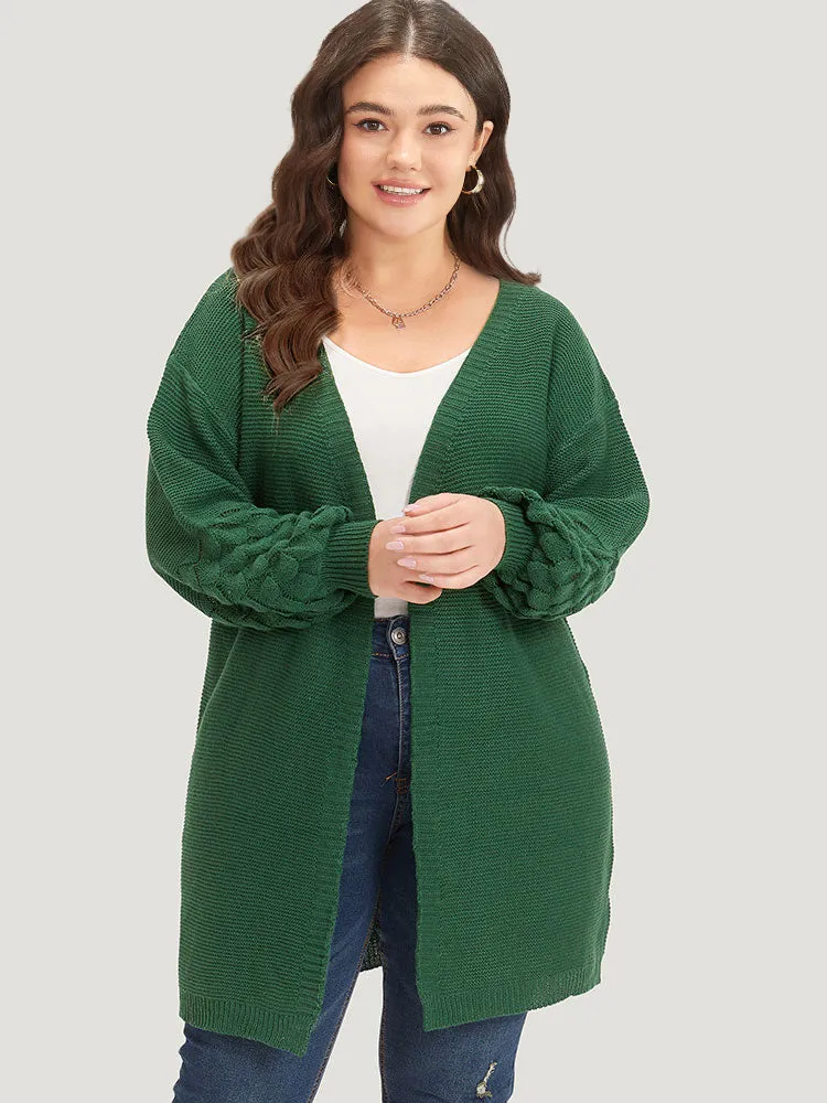 Plain Geo Eyelet Lantern Sleeve Cardigan sold by Bloomchic