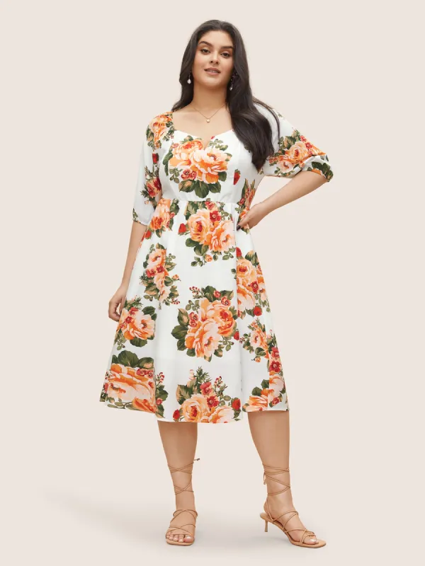 Floral Print Notched Elastic Cuffs Dress sold by Bloomchic