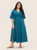 V Neck Shirred Contrast Webbing Split Side Dress sold by Bloomchic