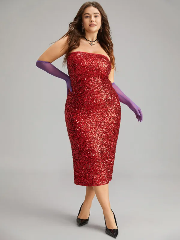 Halloween Sequin Split Hem Shoulderless Dress sold by Bloomchic