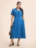 Plain Shirt Collar Pleated Midi Dress sold by Bloomchic