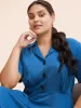 Plain Shirt Collar Pleated Midi Dress sold by Bloomchic
