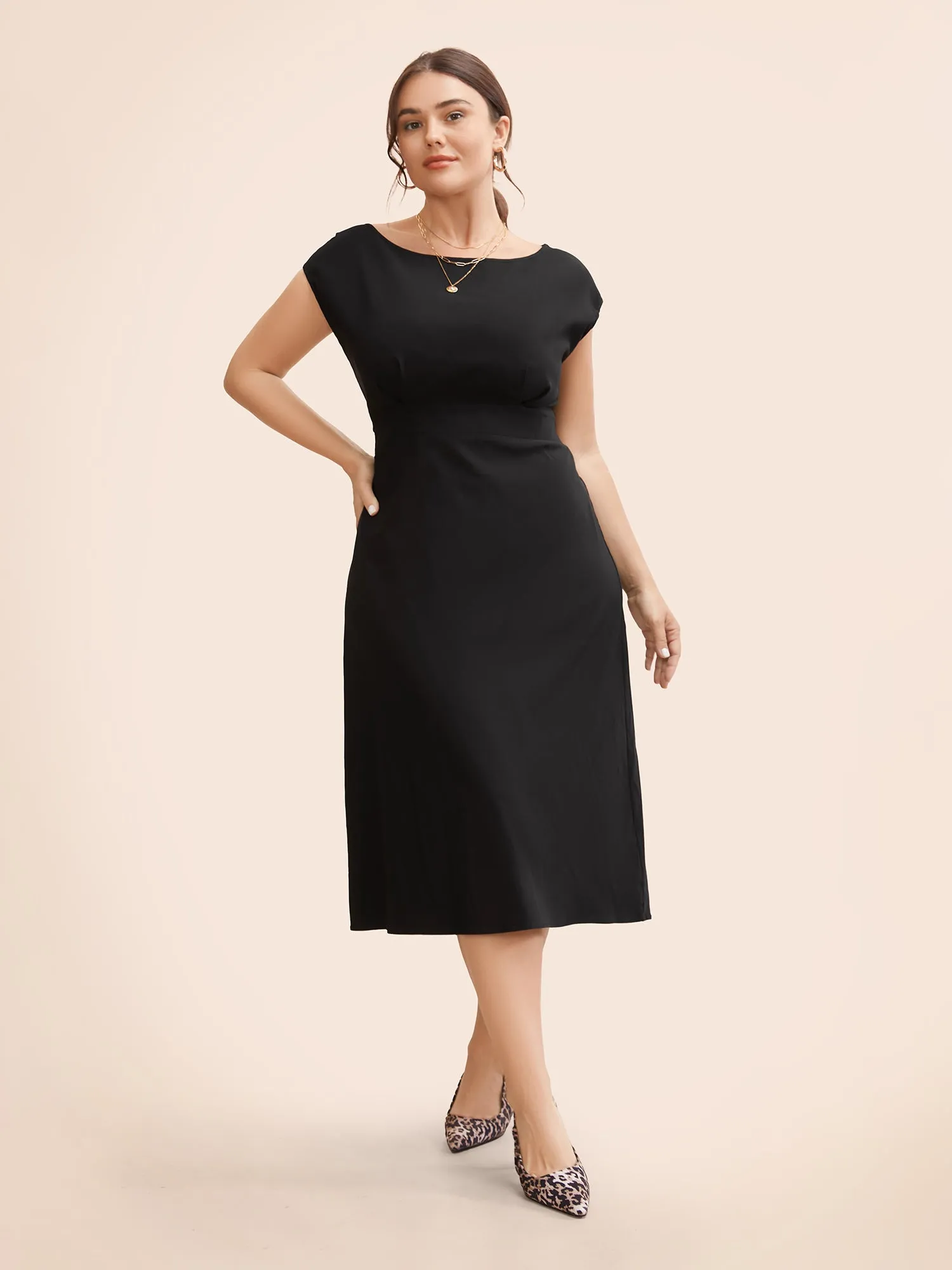 Stretch Woven Cowl Neckline Midi Dress sold by Bloomchic product image thumbnail 2