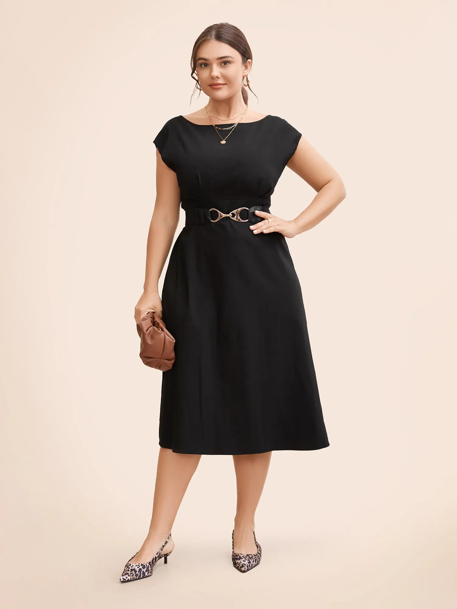 Stretch Woven Cowl Neckline Midi Dress sold by Bloomchic
