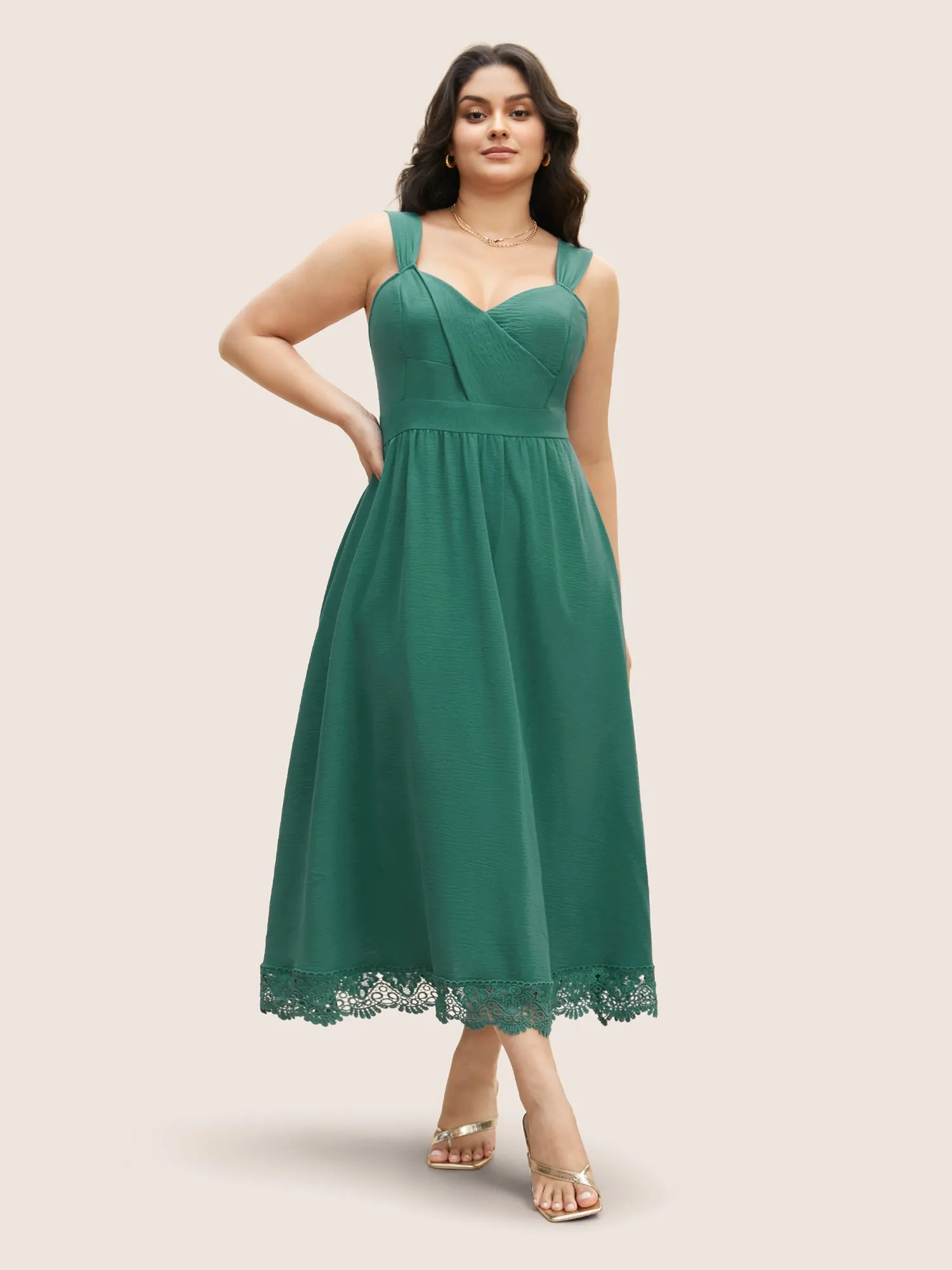 Heart Neckline Solid Lace Patchwork Maxi Dress sold by Bloomchic product image thumbnail 3