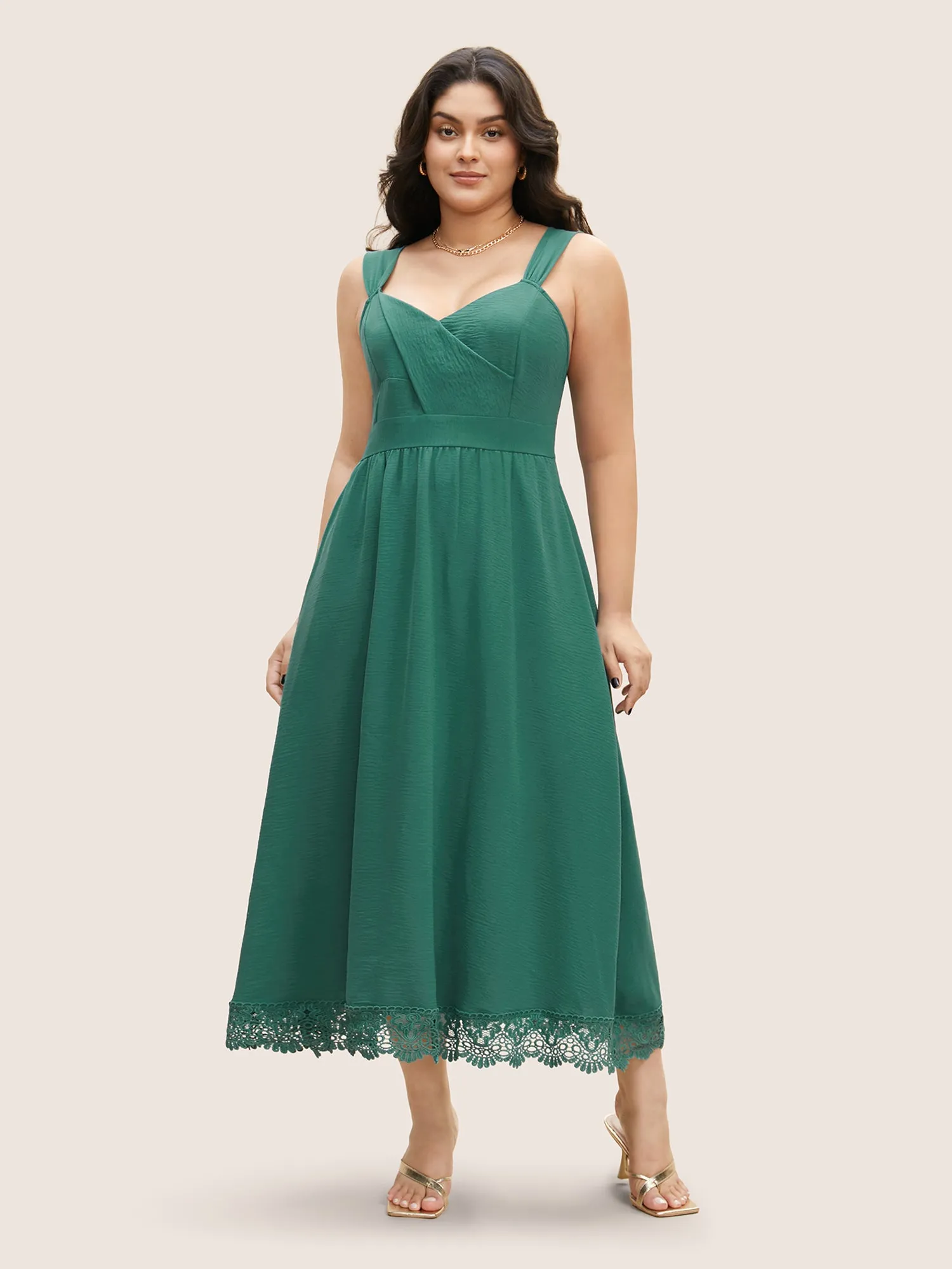 Heart Neckline Solid Lace Patchwork Maxi Dress sold by Bloomchic