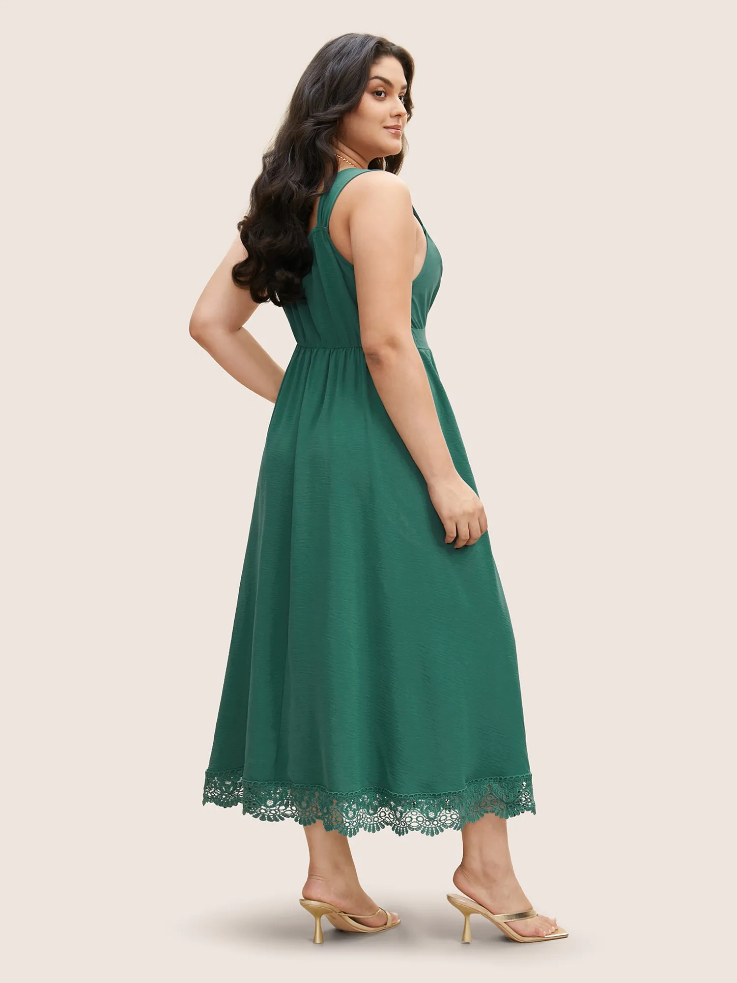 Heart Neckline Solid Lace Patchwork Maxi Dress sold by Bloomchic product image thumbnail 4