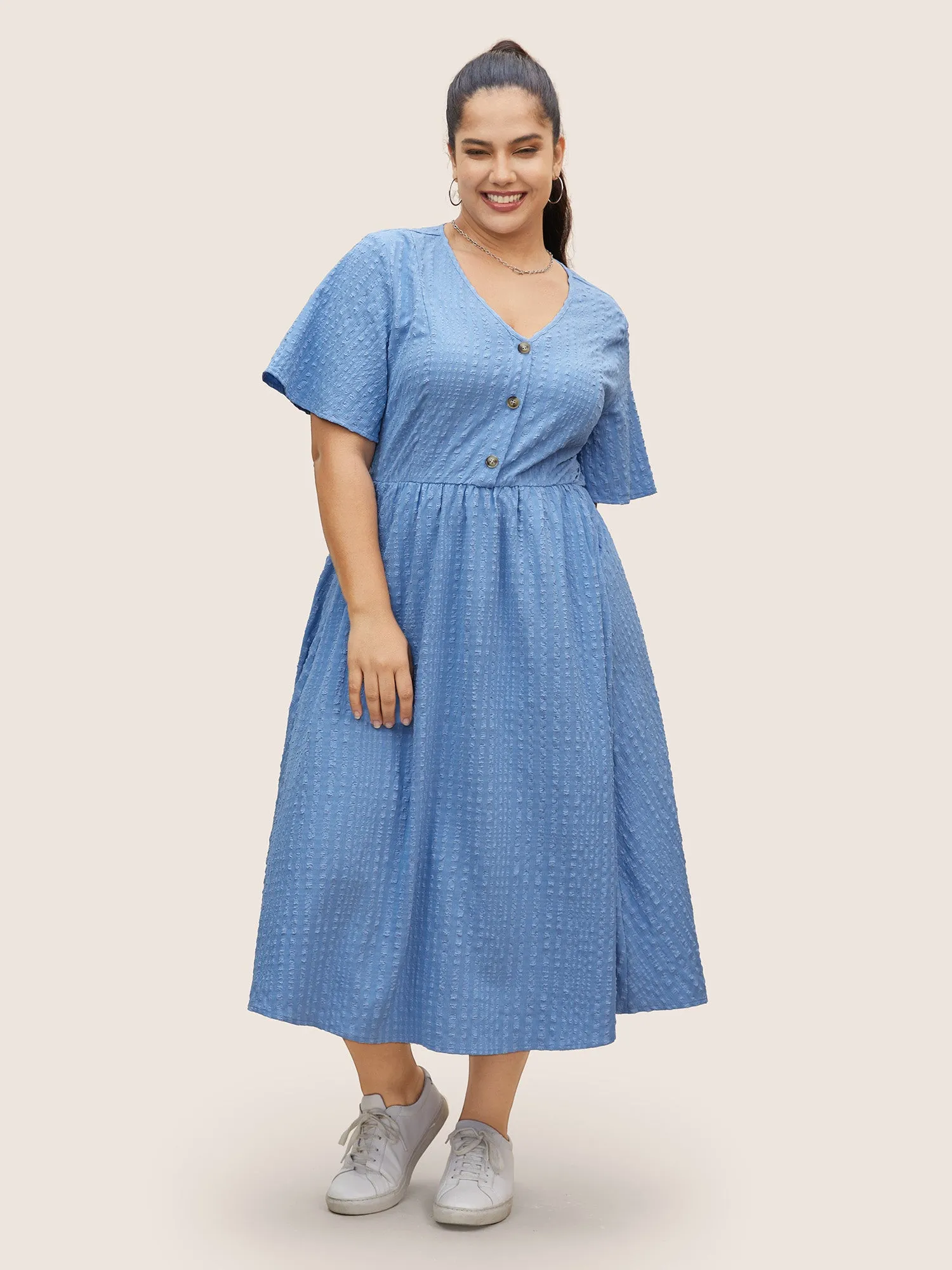 Solid Textured Jacquard Pocket Dress sold by Bloomchic product image thumbnail 2