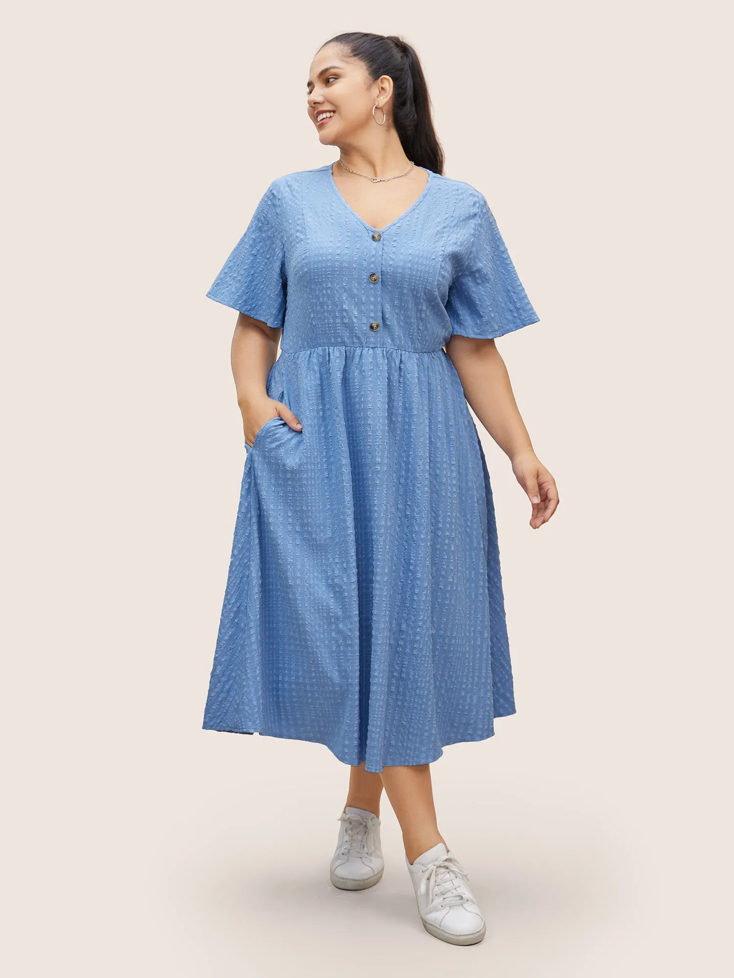 Solid Textured Jacquard Pocket Dress sold by Bloomchic