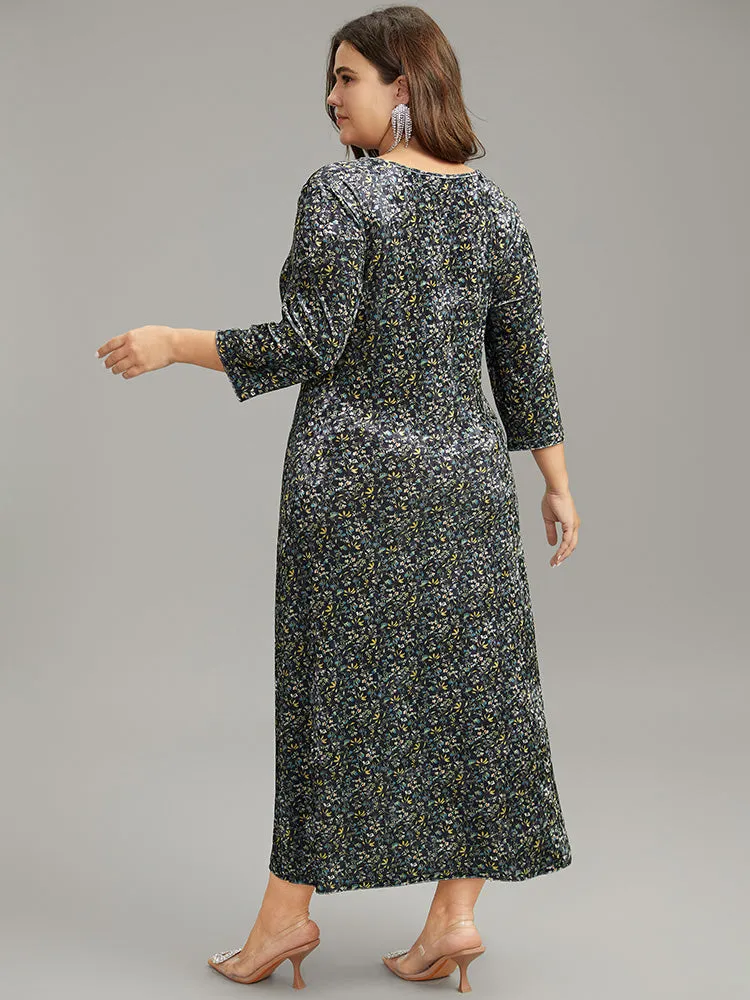 Velvet V Neck Ditsy Floral Split Hem Dress sold by Bloomchic product image thumbnail 3