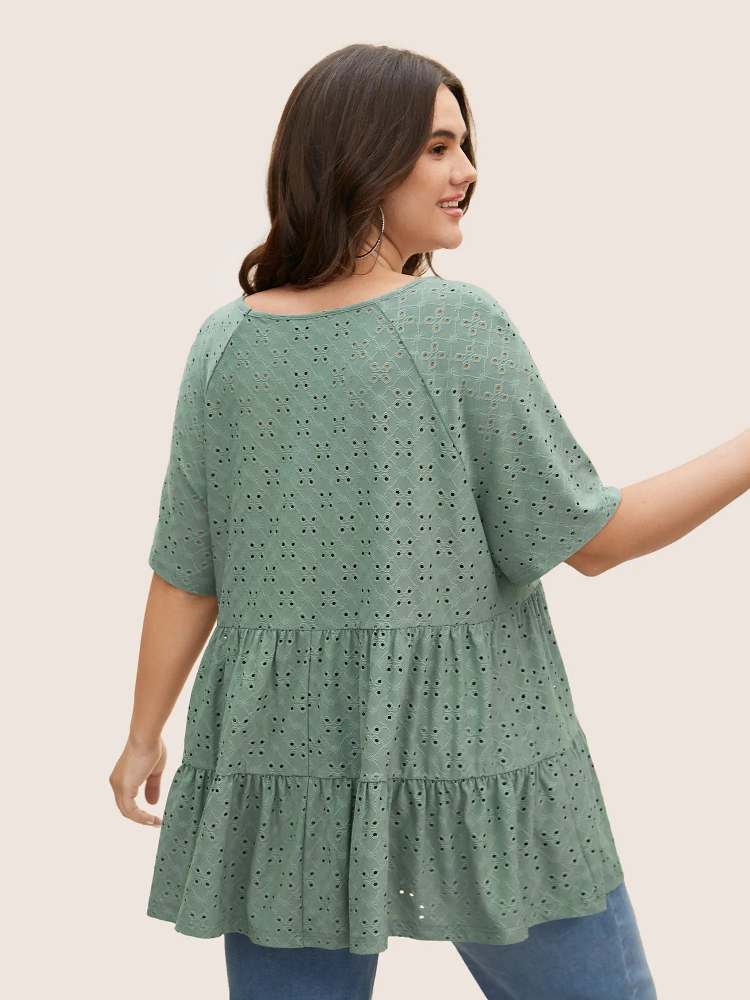 Solid Broderie Anglaise Ruffle Layered Hem T-shirt sold by Bloomchic product image thumbnail 2