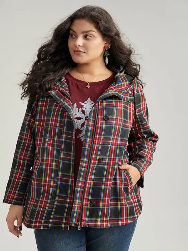 Plaid Slant Pocket Hooded Coat sold by Bloomchic