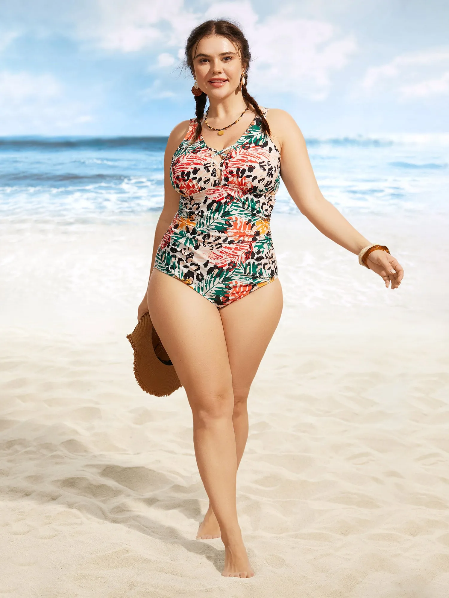 Tropical Print Crisscross Keyhole One Piece Swimsuit sold by Bloomchic product image thumbnail 3