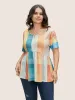 Contrast Plaid Round Neck Gathered T-shirt sold by Bloomchic