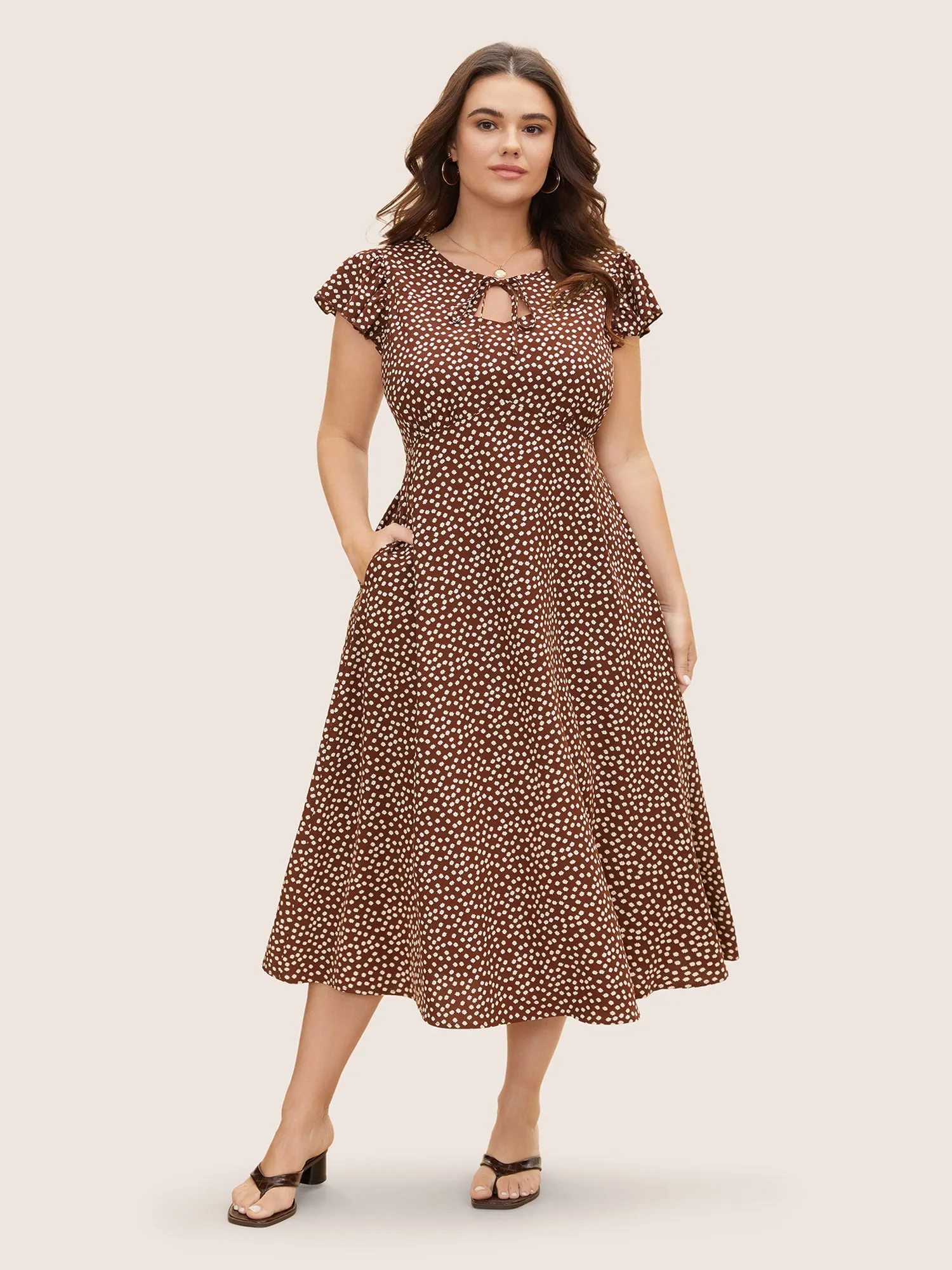 Ditsy Floral Tie Knot Cap Sleeve Dress sold by Bloomchic