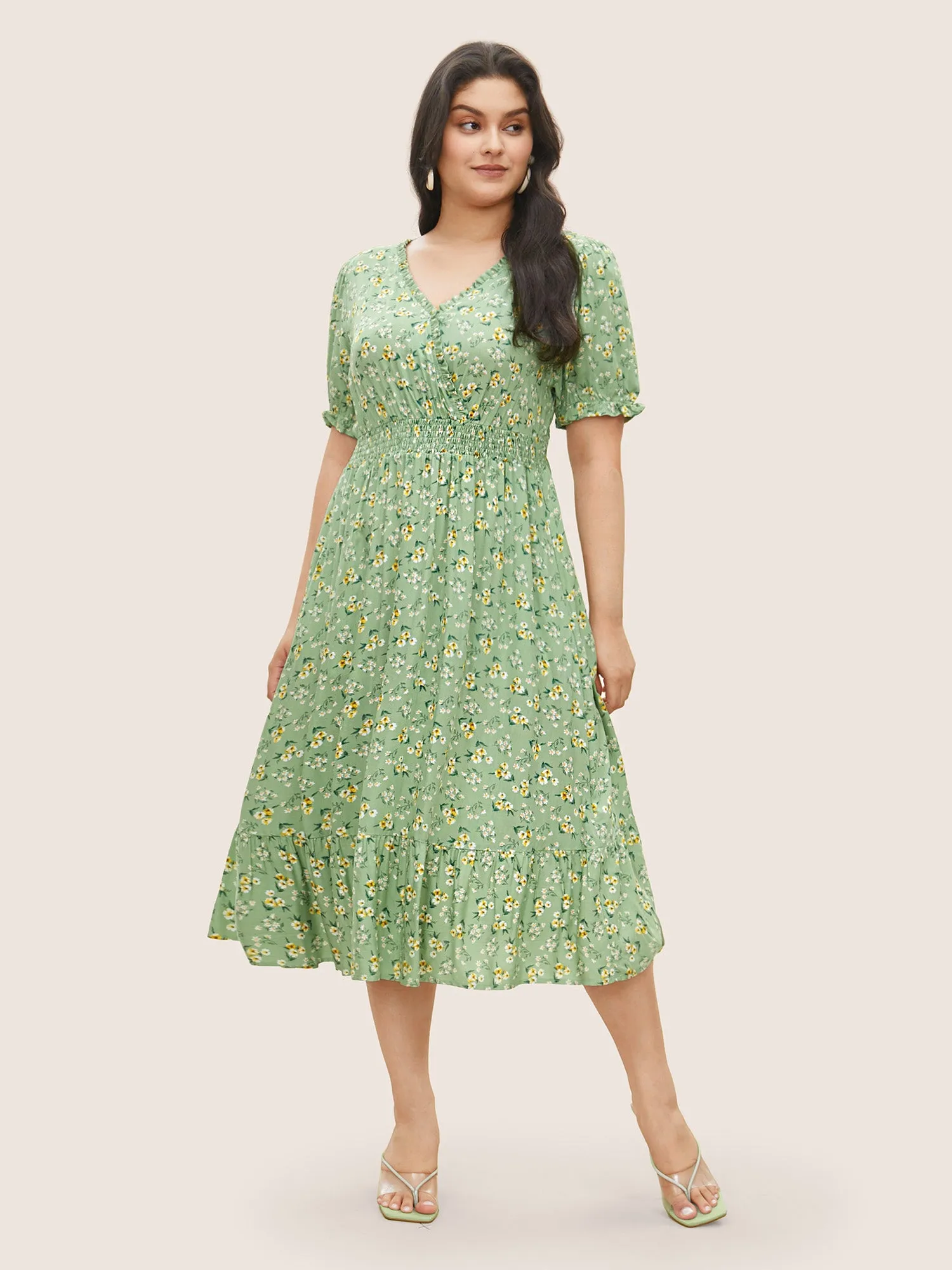 Supersoft Essentials Ditsy Floral Wrap Shirred Dress sold by Bloomchic