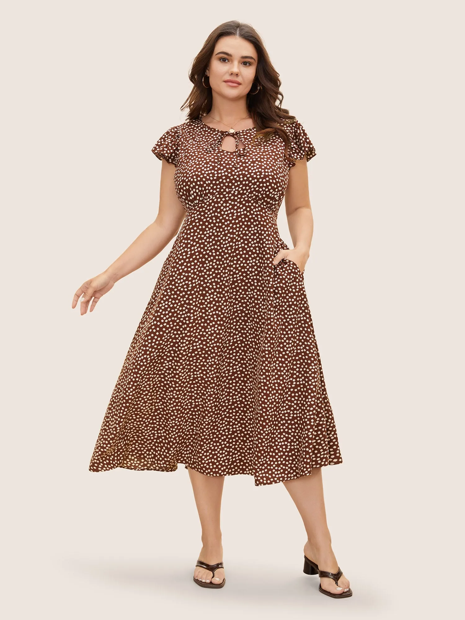 Ditsy Floral Tie Knot Cap Sleeve Dress sold by Bloomchic product image thumbnail 3