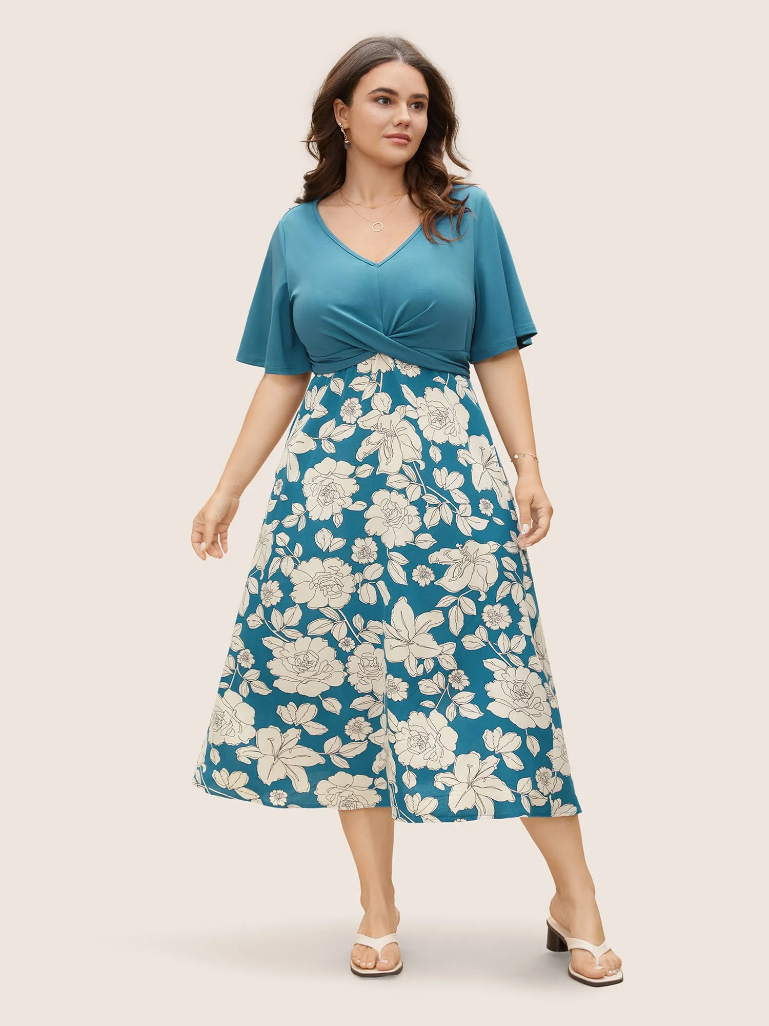 Floral Patchwork Twist Front Midi Dress sold by Bloomchic product image thumbnail 3