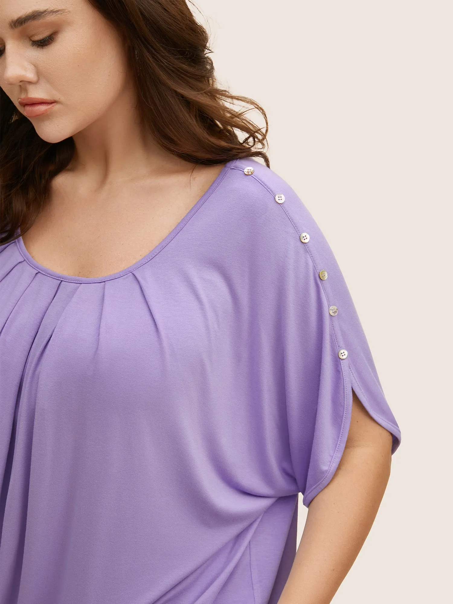 Solid Gathered Button Detail T-shirt sold by Bloomchic product image thumbnail 2