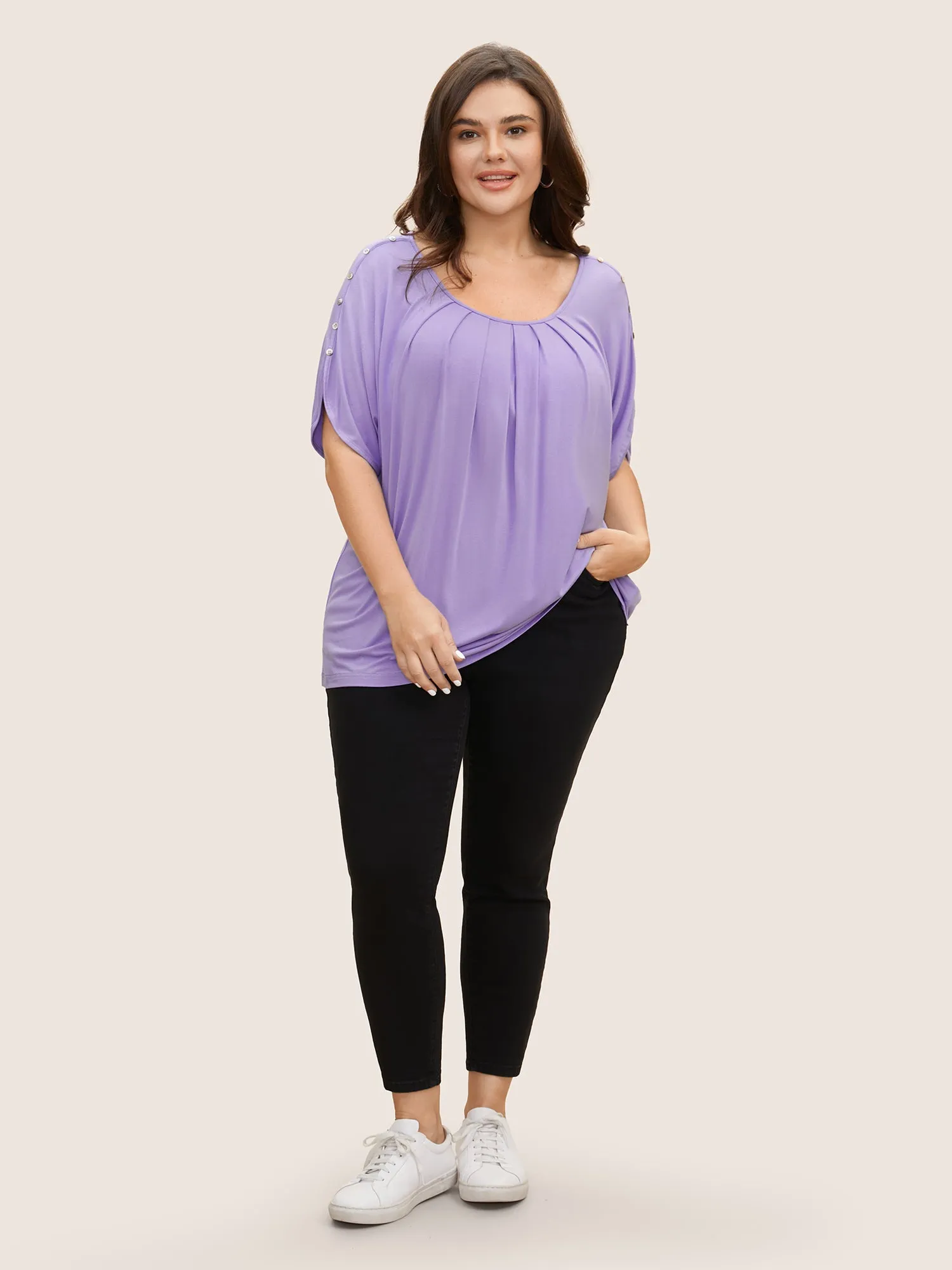 Solid Gathered Button Detail T-shirt sold by Bloomchic product image thumbnail 3
