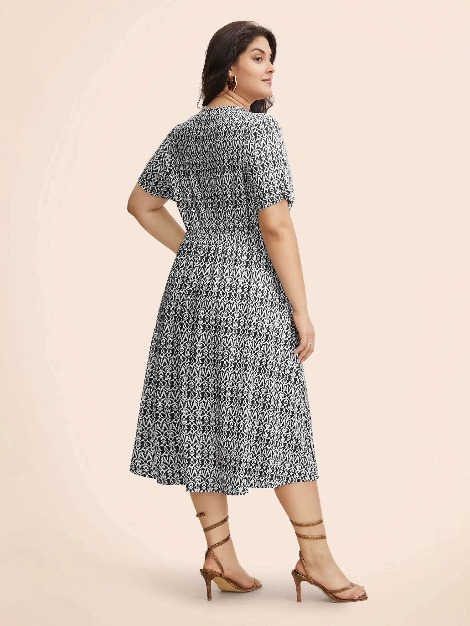 Boho Print Notched Collar Ruched Dress sold by Bloomchic product image thumbnail 4