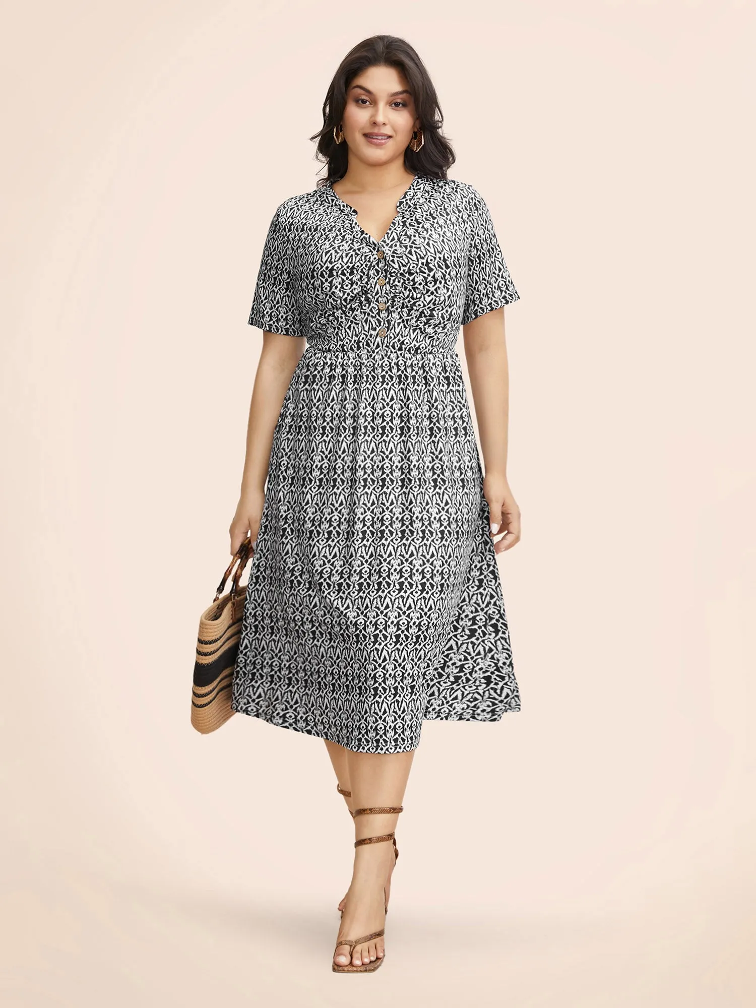 Boho Print Notched Collar Ruched Dress sold by Bloomchic product image thumbnail 3