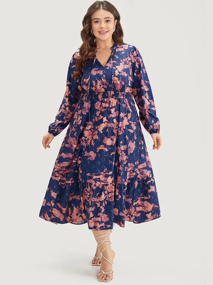 Floral Print Shirred Frill Trim Ties Dress sold by Bloomchic product image thumbnail 5