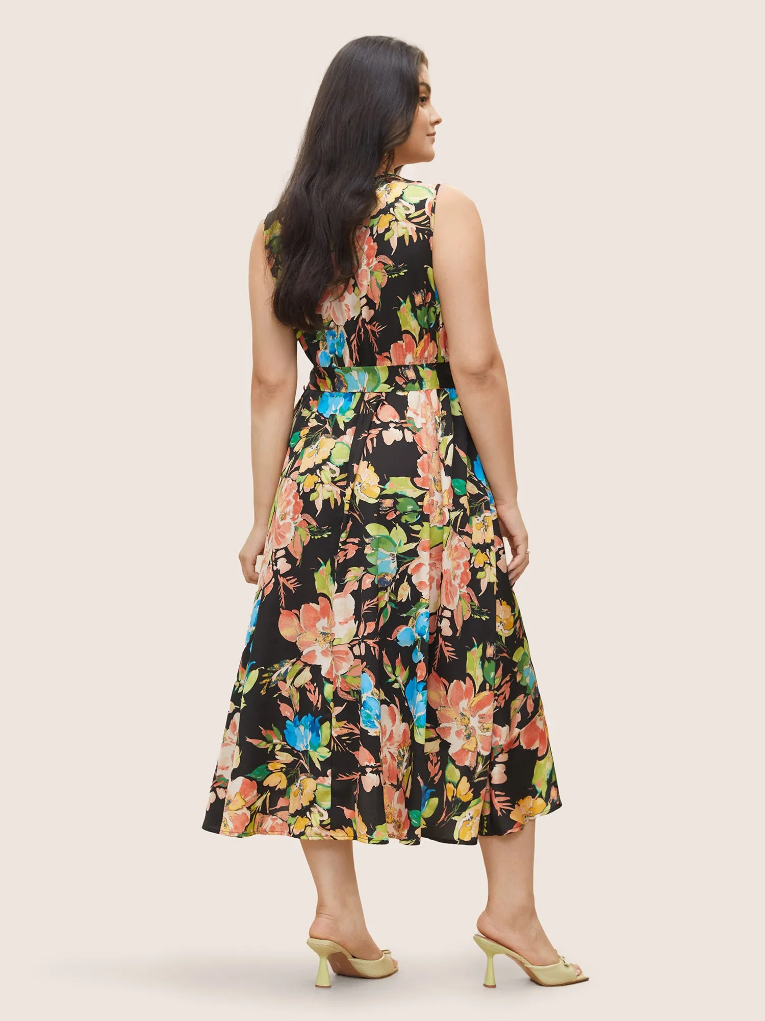 Surplice Neck Floral Print Belted Tank Dress sold by Bloomchic product image thumbnail 3