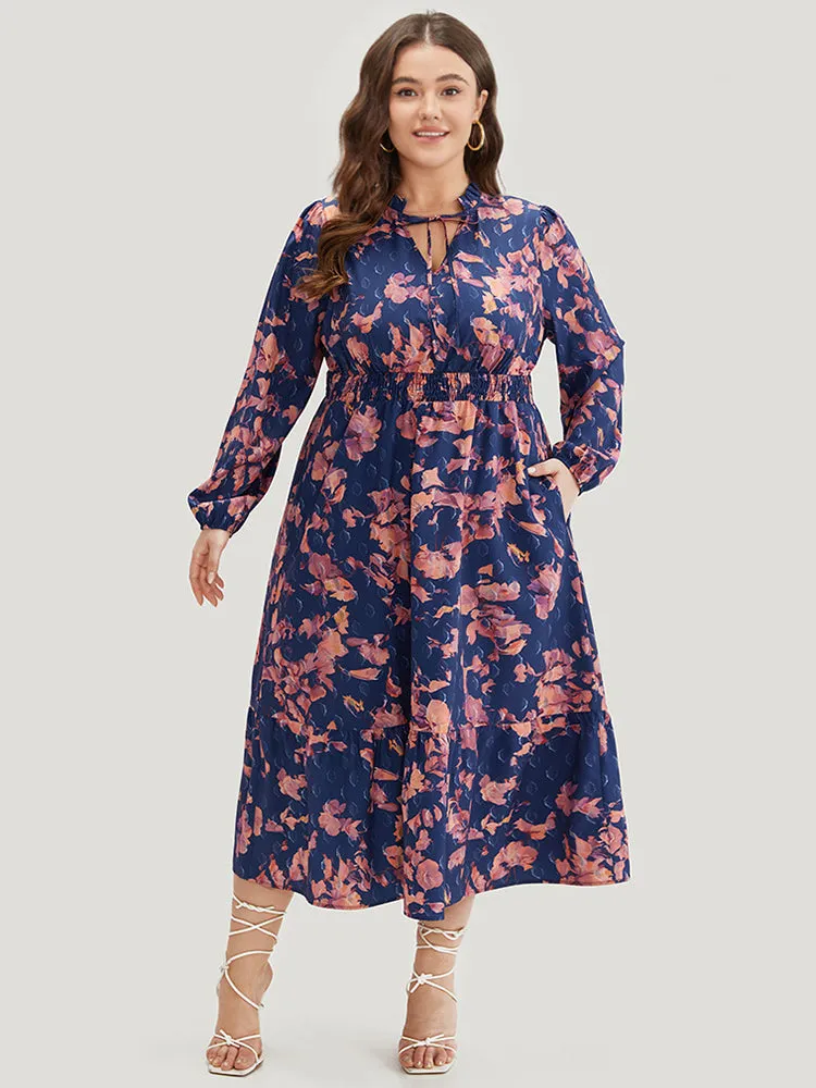 Floral Print Shirred Frill Trim Ties Dress sold by Bloomchic product image thumbnail 3