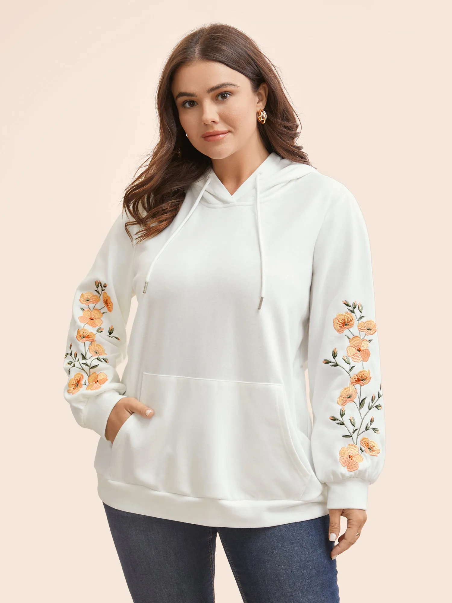 Floral Embroidered Hooded Drawstring Sweatshirt sold by Bloomchic