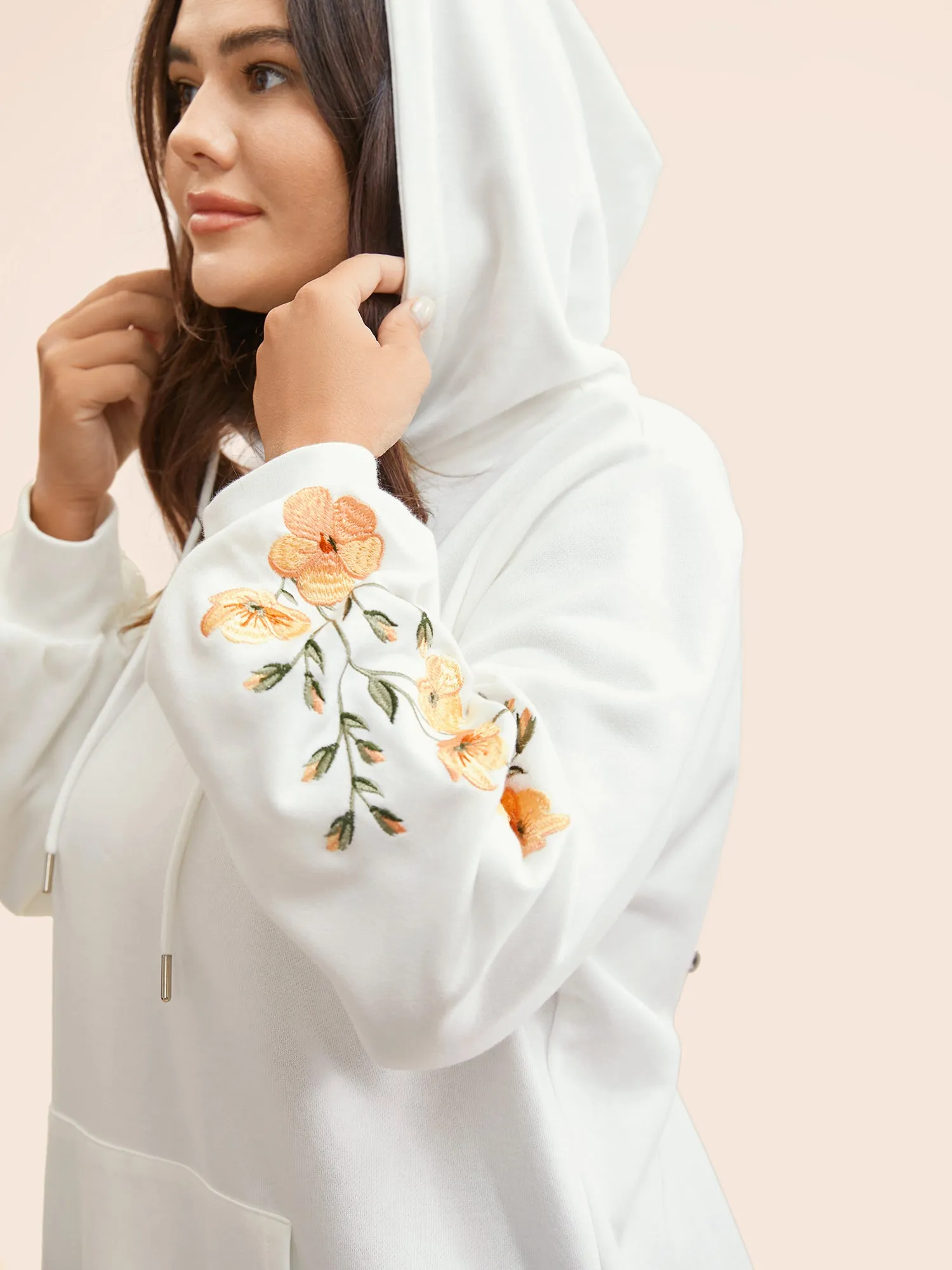 Floral Embroidered Hooded Drawstring Sweatshirt sold by Bloomchic product image thumbnail 3