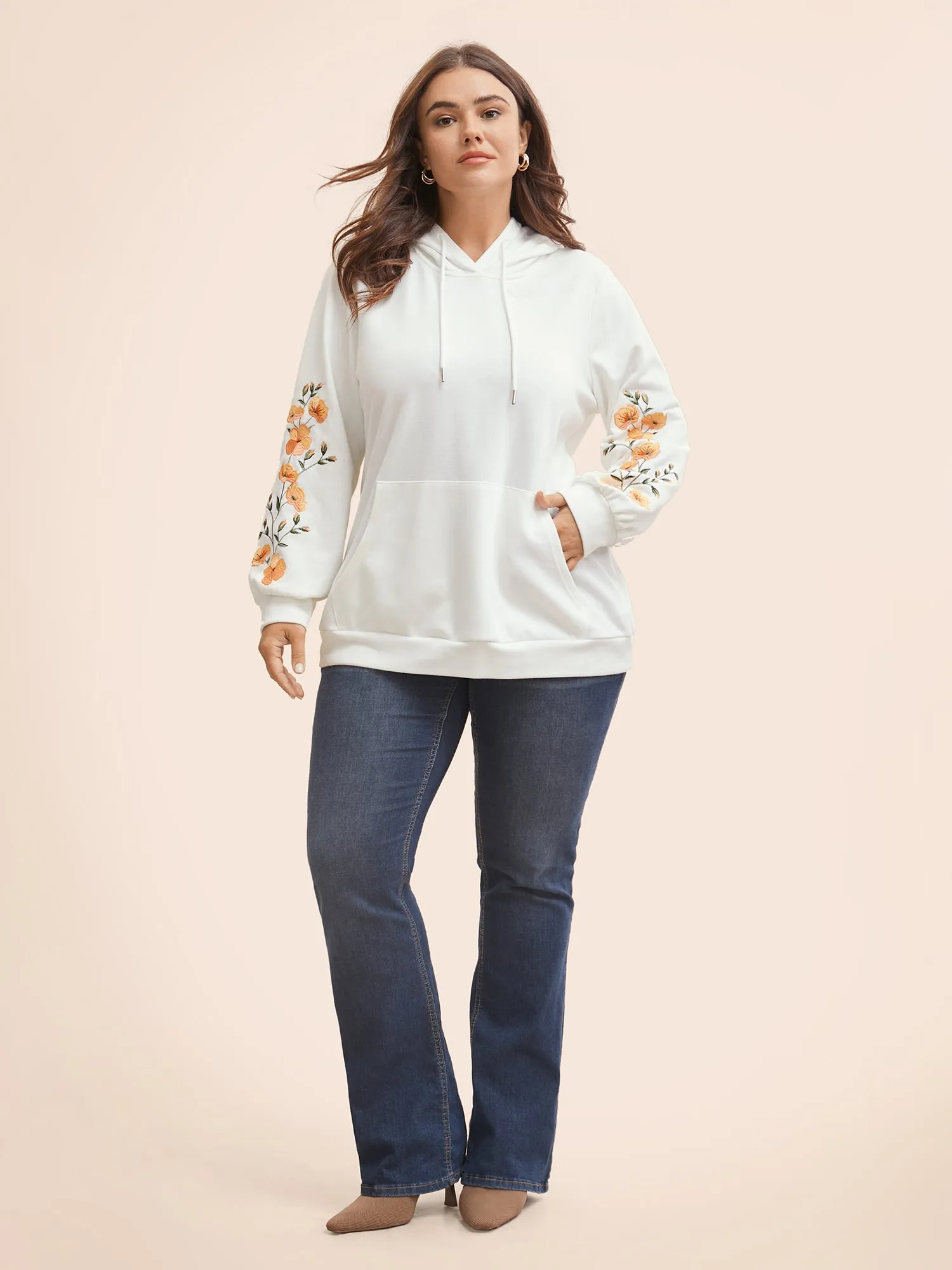 Floral Embroidered Hooded Drawstring Sweatshirt sold by Bloomchic product image thumbnail 2