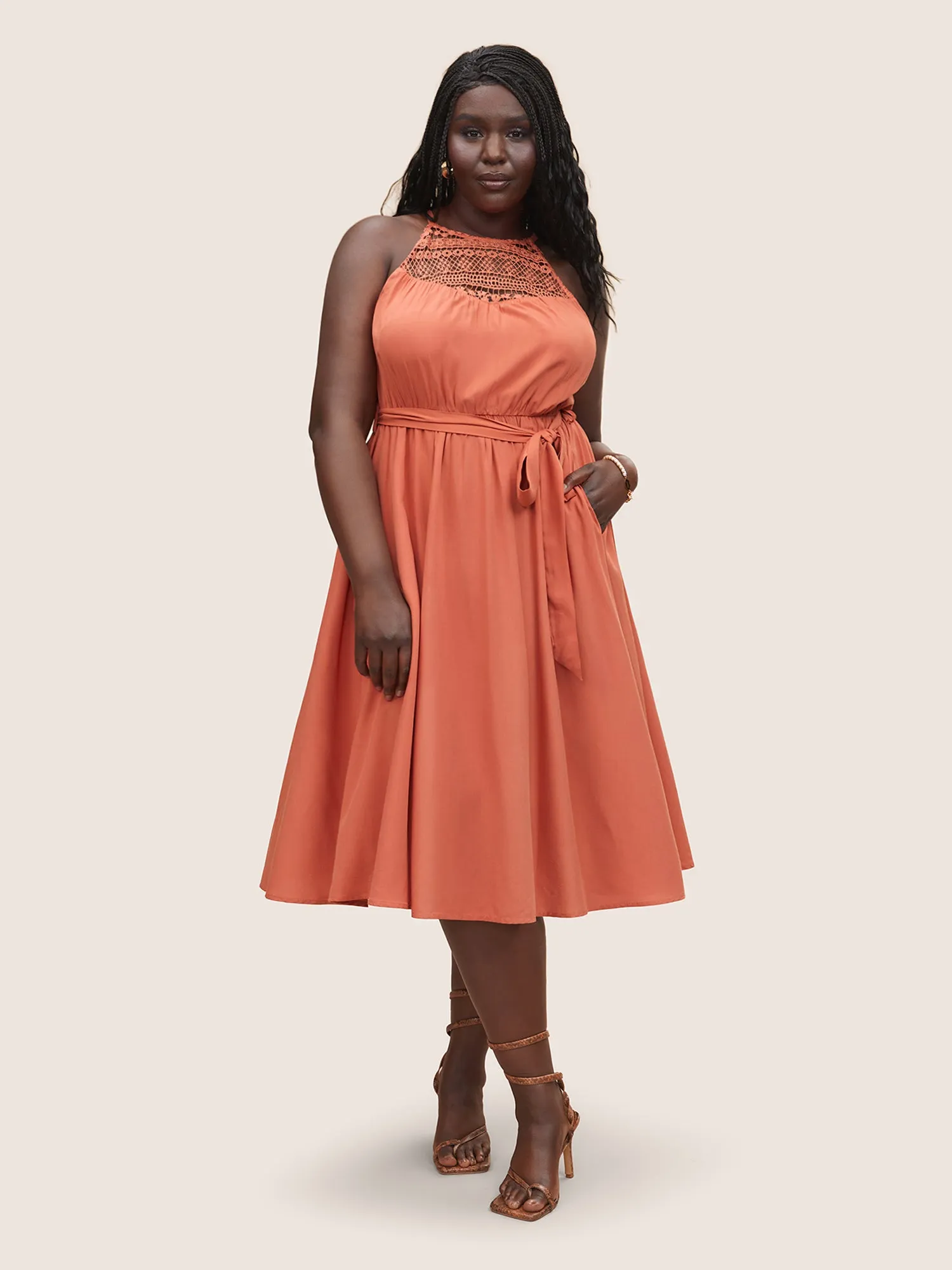 Supersoft Essentials Halter Lace Panel Belted Dress sold by Bloomchic product image thumbnail 2