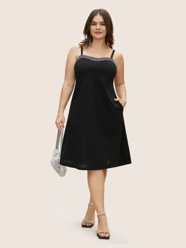 Rhinestone Detail Pocket Adjustable Straps Dress sold by Bloomchic