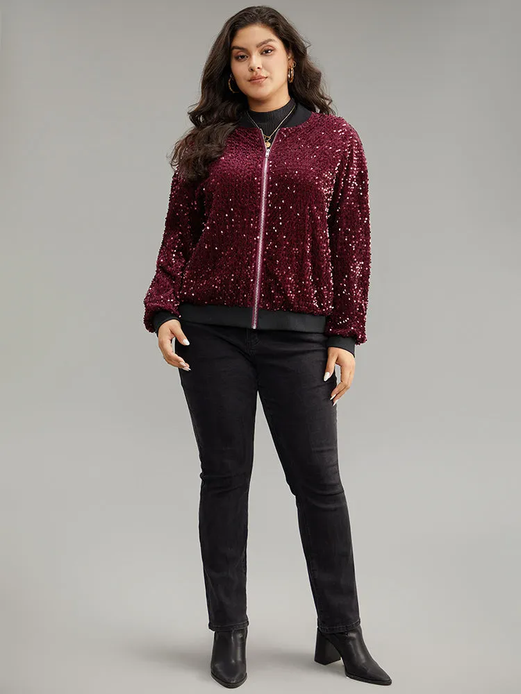 Sequin Zipper Patchwork Contrast Bomber Jacket sold by Bloomchic product image thumbnail 5