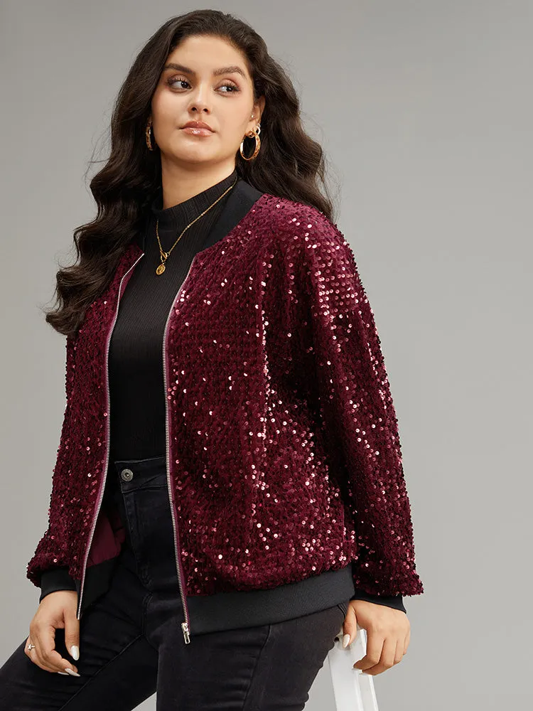 Sequin Zipper Patchwork Contrast Bomber Jacket sold by Bloomchic product image thumbnail 2