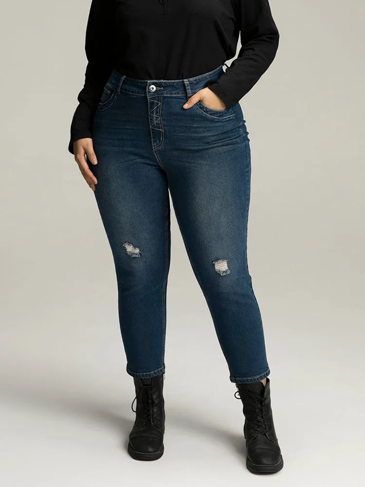 Stitch Detail Distressed Very Stretchy Jeans sold by Bloomchic