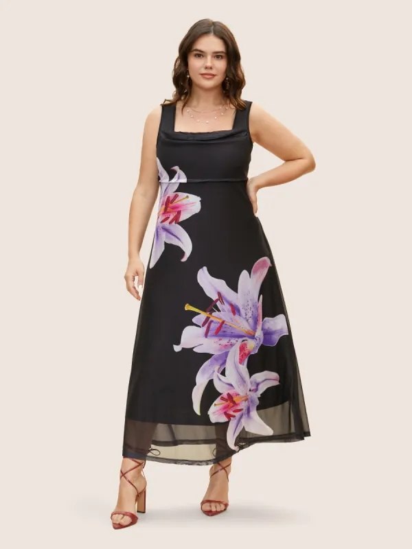 Lily Print Square Neck See Through Maxi Dress sold by Bloomchic