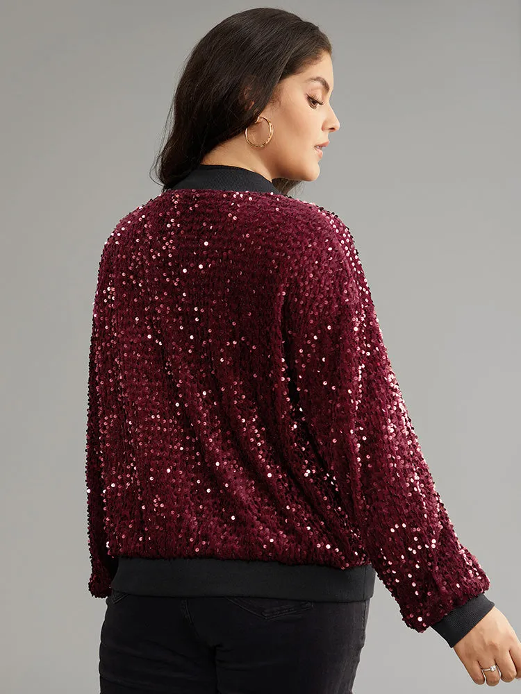 Sequin Zipper Patchwork Contrast Bomber Jacket sold by Bloomchic product image thumbnail 3