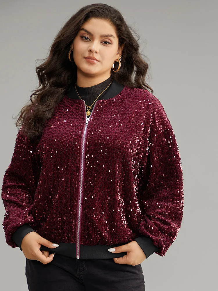 Sequin Zipper Patchwork Contrast Bomber Jacket sold by Bloomchic product image thumbnail 4