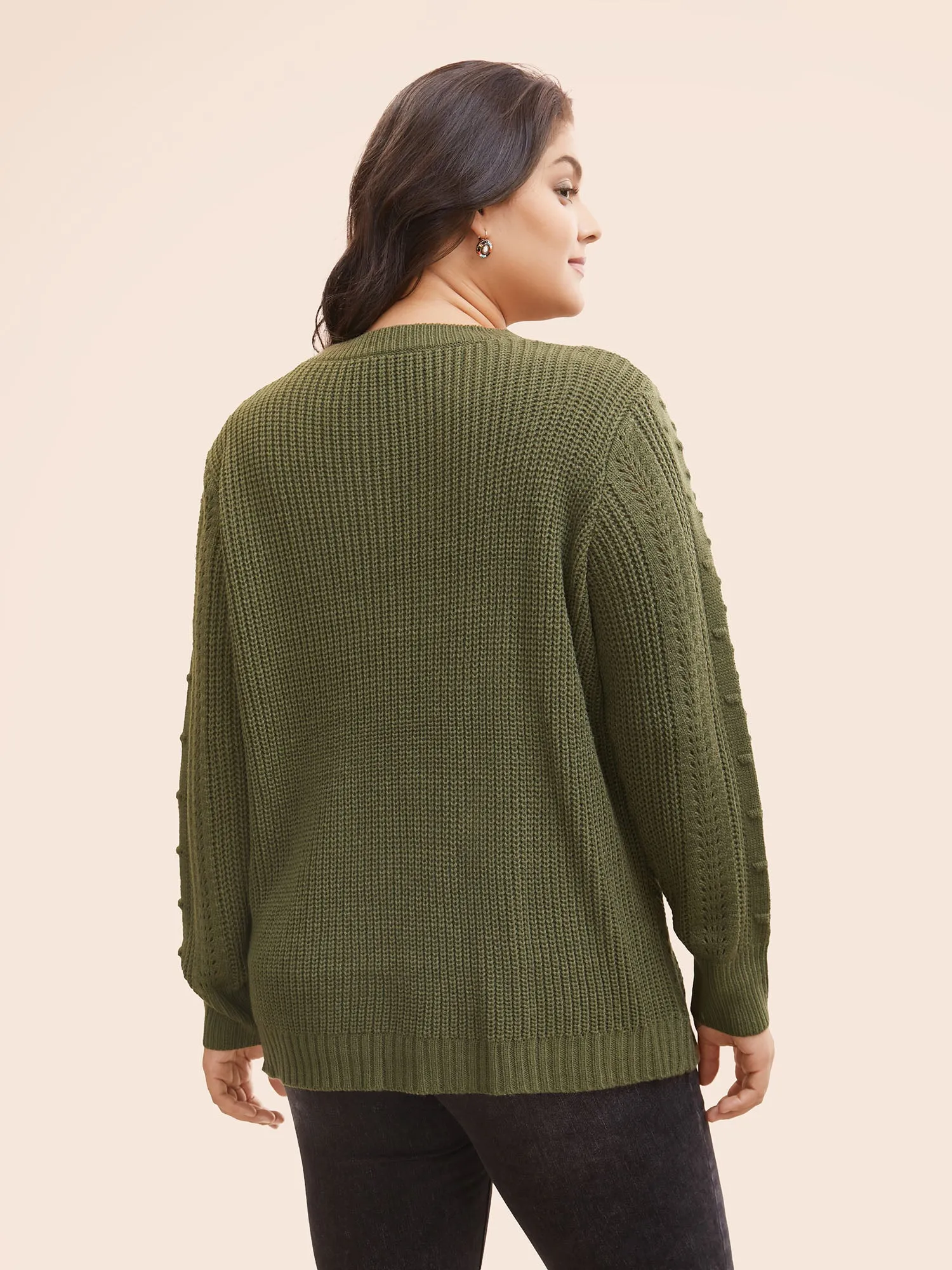 Solid Round Neck Cable Knit Pullover sold by Bloomchic product image thumbnail 5