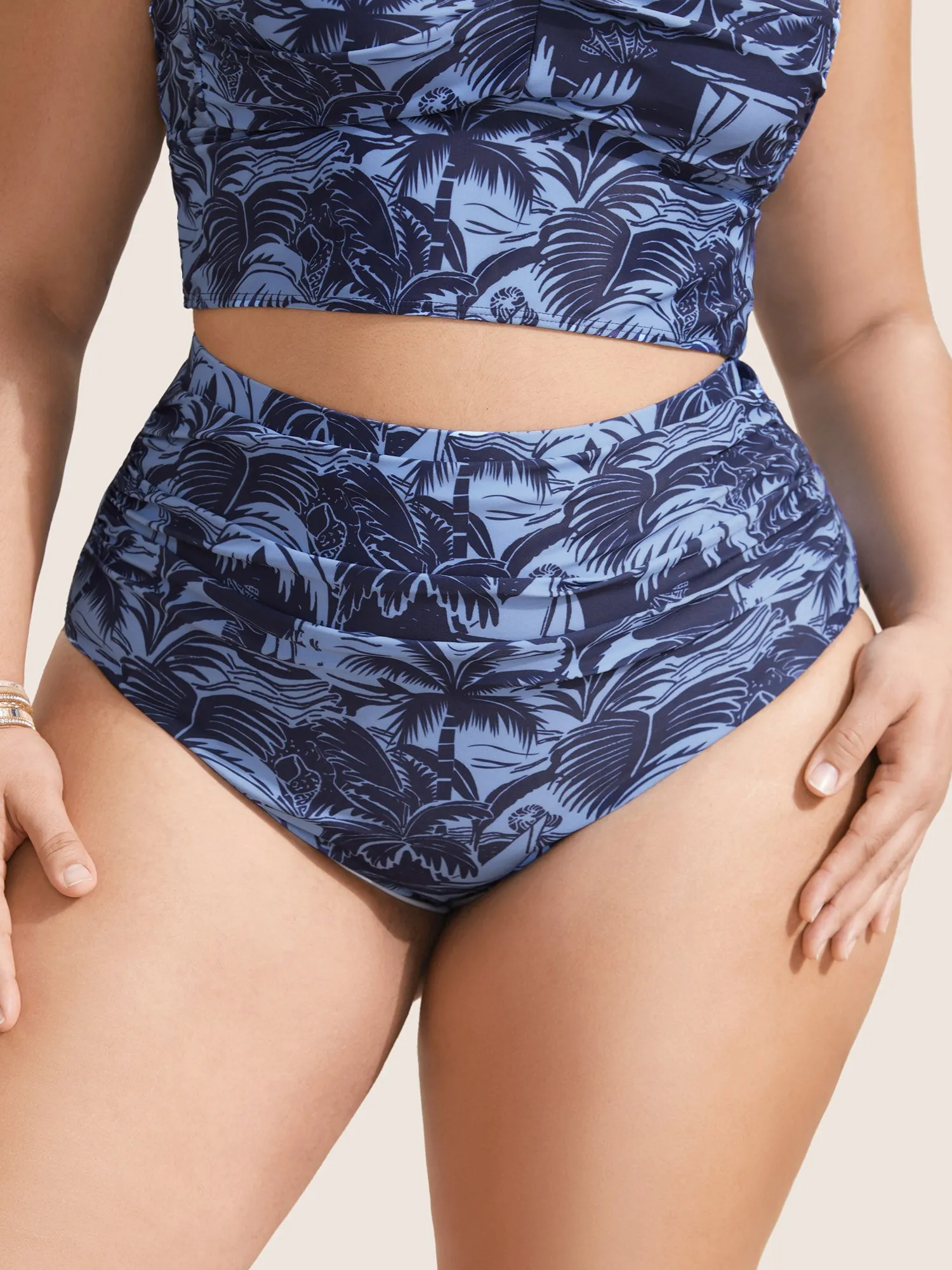 Tropical Coconut Tree Print Ruched Swim Bottom sold by Bloomchic