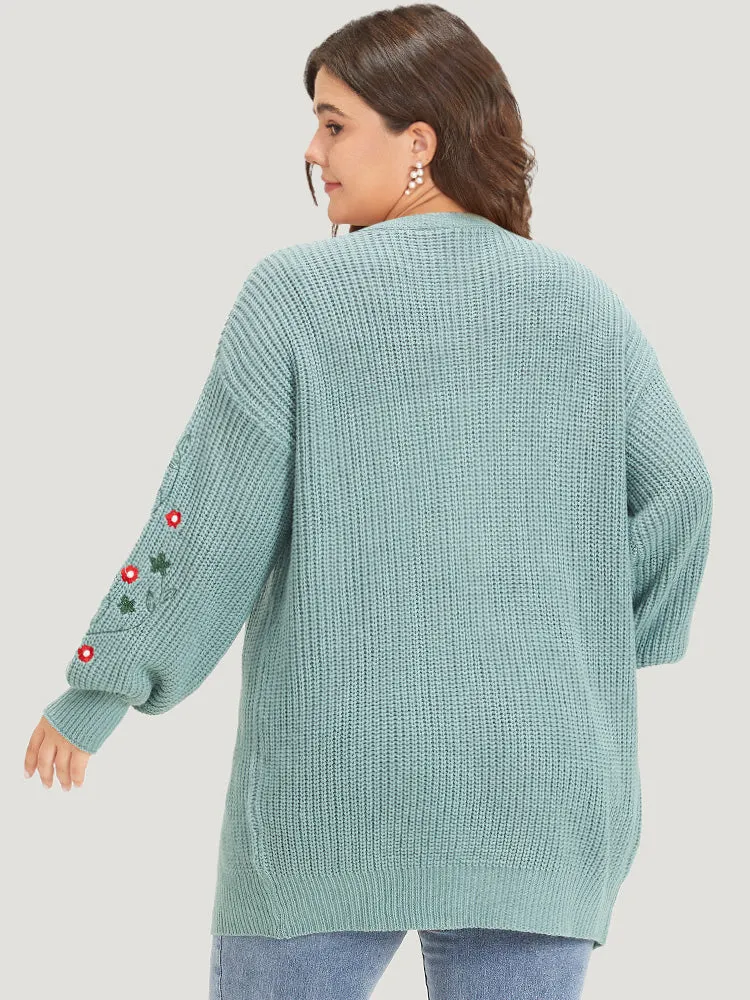 Floral Embroidered Lantern Sleeve Drop Shoulder Cardigan sold by Bloomchic product image thumbnail 3