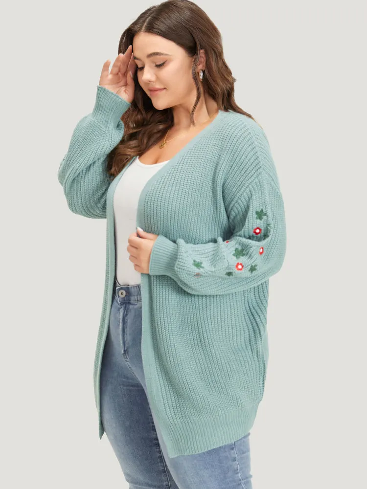 Floral Embroidered Lantern Sleeve Drop Shoulder Cardigan sold by Bloomchic product image thumbnail 4