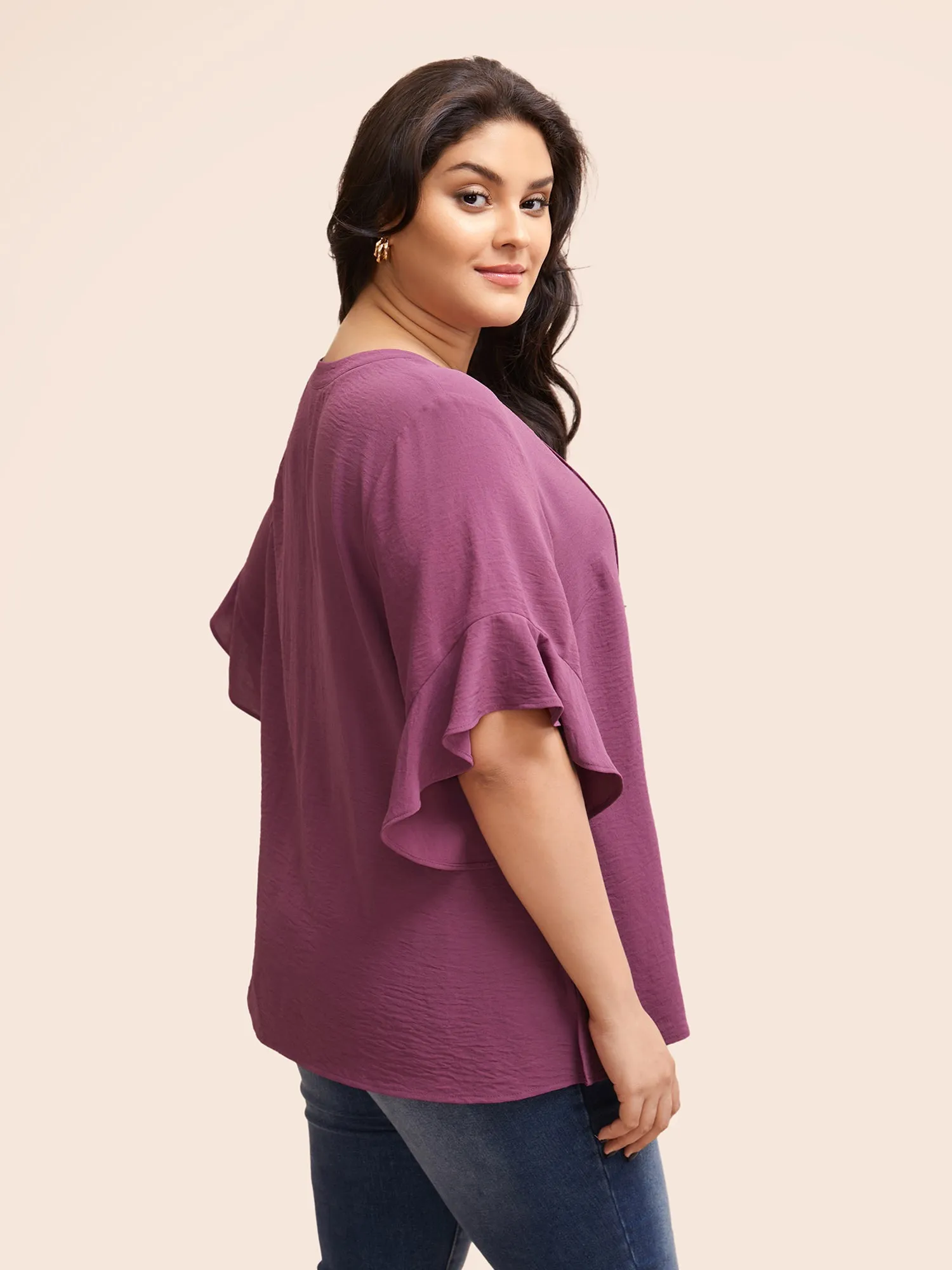 Notched Pleated Ruffles Split Hem Blouse sold by Bloomchic product image thumbnail 4
